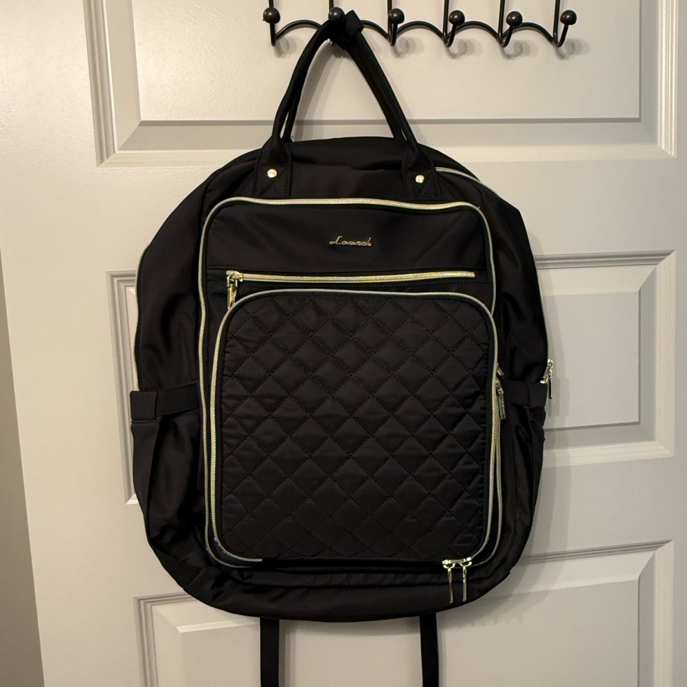 Black Quilted Backpack with Gold Accents